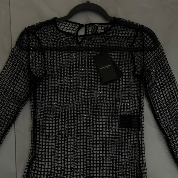 Saint Laurent Authentic Mesh Long Sleeves Sequins Black - Picture 4 of 7